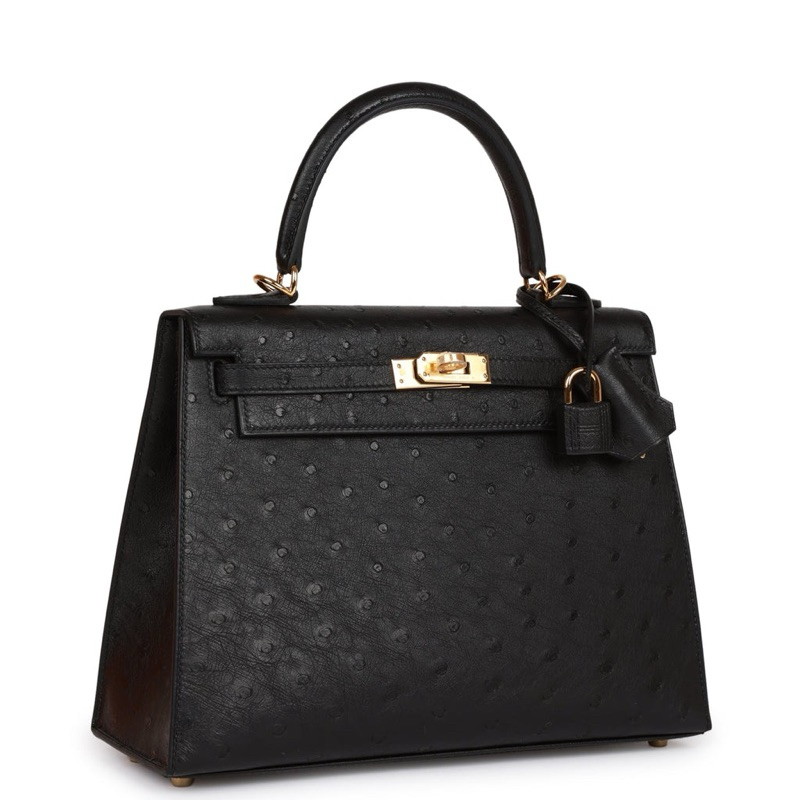 HM Ostrich KeIIy Black Gold Hardware