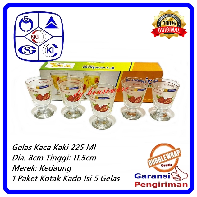Gelas Kaki Kaca Gelas Kaca 200 Ml Kotak Kado Gelas Beling Kedaung Fresice ( Isi 5Pcs Gelas )