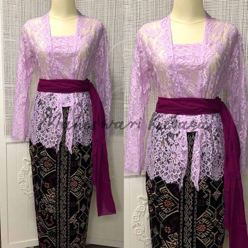 Kebaya Bali Set Semi Prancis Ungu Lilac Rok Lycra