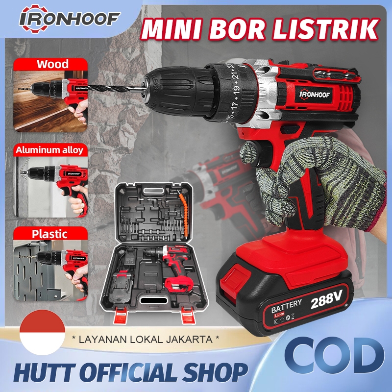 IRONHOOF Mesin Bor Baterai 80N.M Bor listrik Drill Cordless Impact Drill Electric Screw Driver