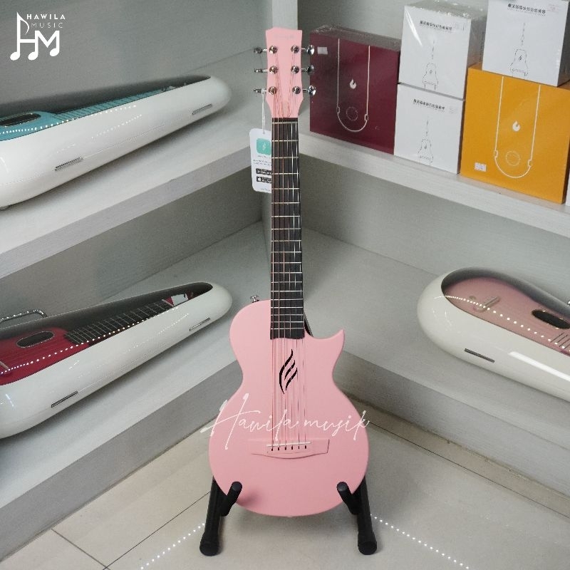 Gitar Enya Nova Go Mini Black - Pink - White Carbon Fiber Acoustic Travel Size Guitar 1/4