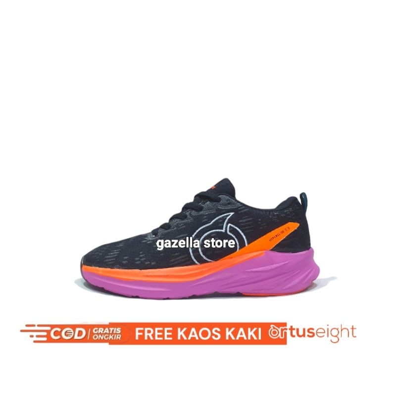 sepatu running wanita ortuseight hyperglade hitam ungu / sepatu lari wanita / sepatu olahraga wanita