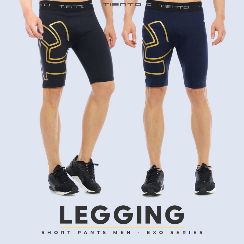 Tiento Baselayer Leging Celana Pendek Ketat Olahraga Pria Legging Sport Short Pants EXO Series g Y5U