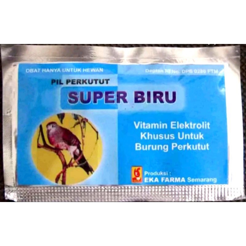 PIL PERKUTUT SUPER BIRU EKA FARMA 12 PIL VITAMIN ELEKTROLIT UNTUK BURUNG PERKUTUT