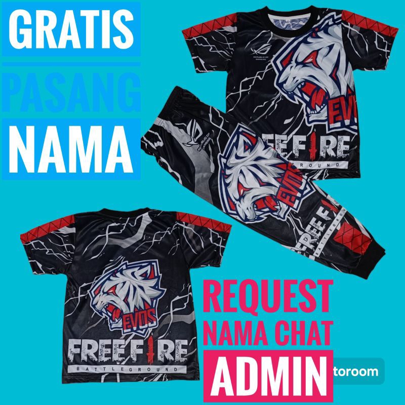 setelan baju gaming FREE FIRE bisa custom nama
