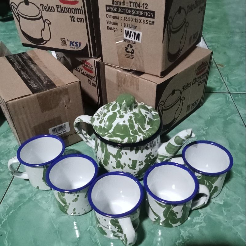 SET LURIK TEKO CANGKIR JADUL / TEKO ESKAN 12 + CANGKIR BLIRIK 6 CM