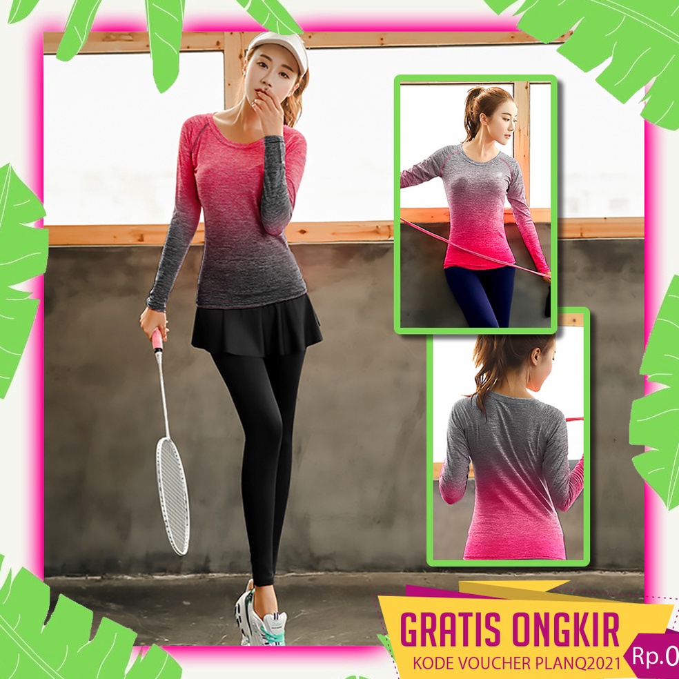 Atasan Olahraga Wanita Hijab Lengan Panjang Import Modis Baju Sport Korea Kaos Olahraga Perempuan Ju