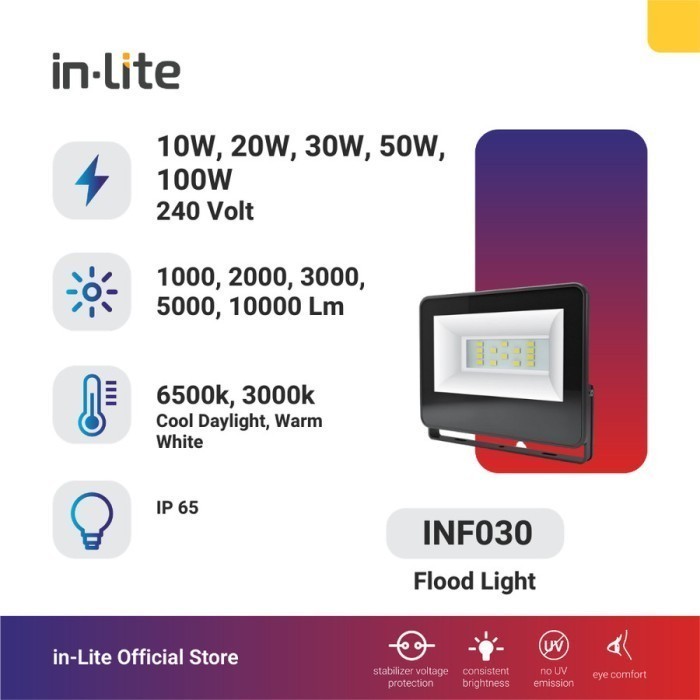 IN-LITE LED FLOODLIGHT INF060 LAMPU SOROT 50 WATT CAHAYA PUTIH KUNING