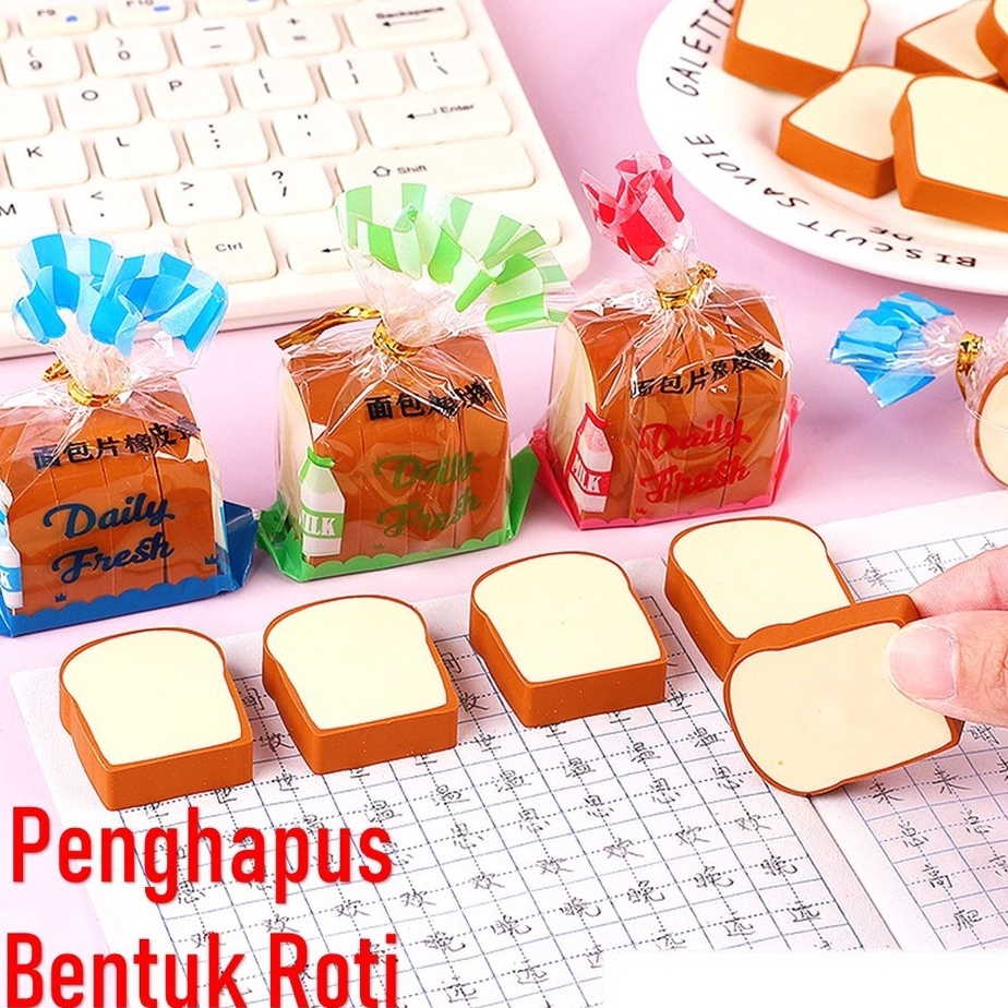 

TERLARISSS APEN Penghapus Pensil Bentuk Roti Tawar Isi 4pcs Hapusan Sekolah Lucu Korean Style Eraser Toast Bread