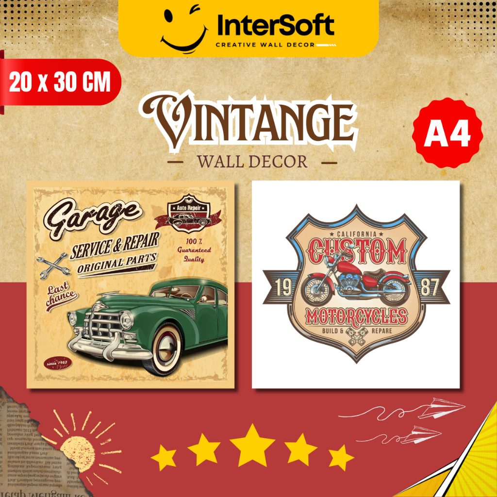 Hiasan Dinding (A4) Vintage Poster Kayu MDF 20 x 30 Cm Dekorasi Ruangan Wall Decor Pajangan Tembok
