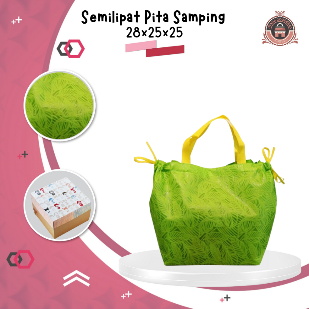 

Tas Kain Hajatan Tas Kain Syukuran Nasi Box Bahan Spunbond Semilipat Pita Samping Uk. 28X25X25