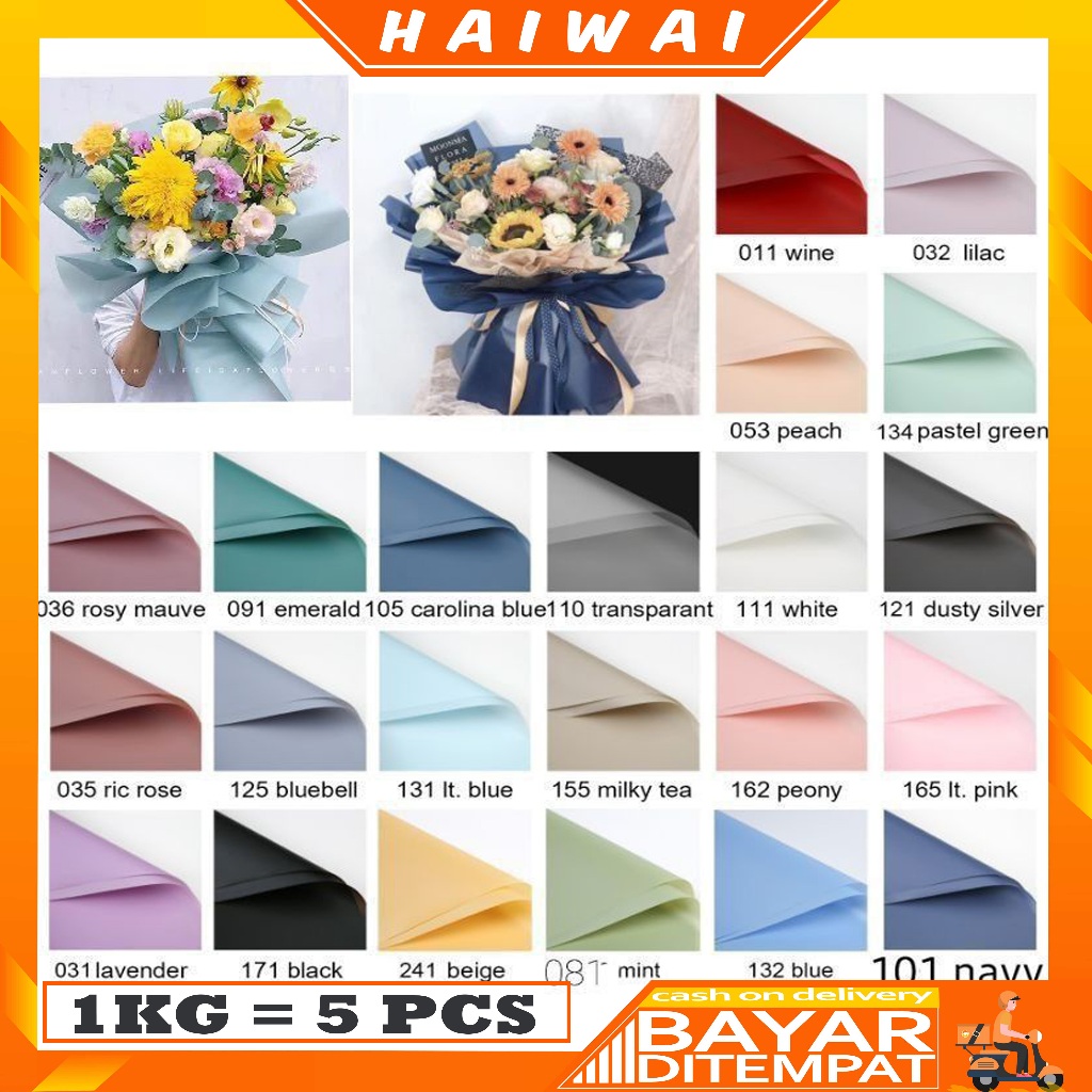 

HaiWai (1PACK) 20 Lembar Flower Wrapping Paper Varian Polos Kertas Buket Bunga Cellophane Florist KB01