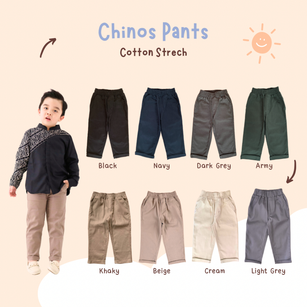 Yobebee Celana Chino Panjang Chinos Pants Strech Tebal Nyaman Premium Anak Laki Laki 2-12 Tahun