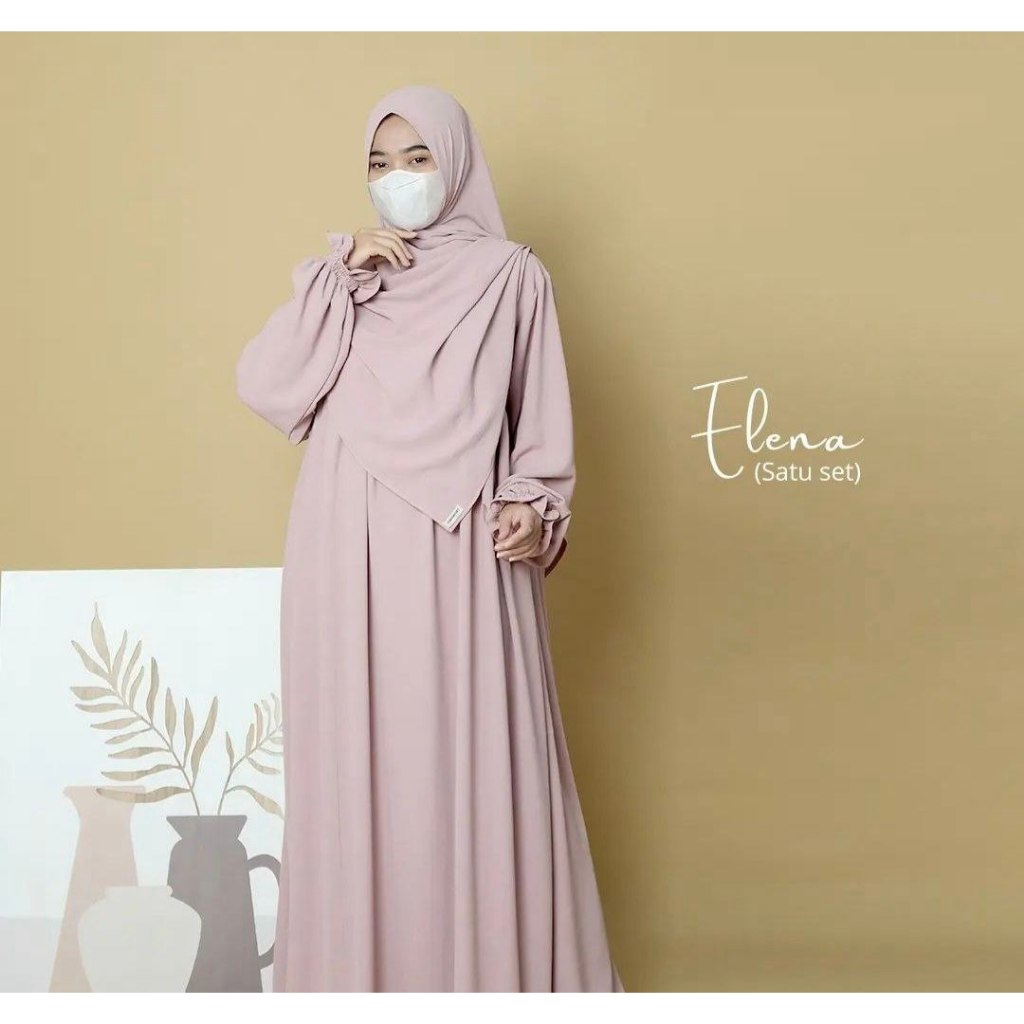 Abaya Elena Gamis Set Hijab Syari Bumil Busui Friendly