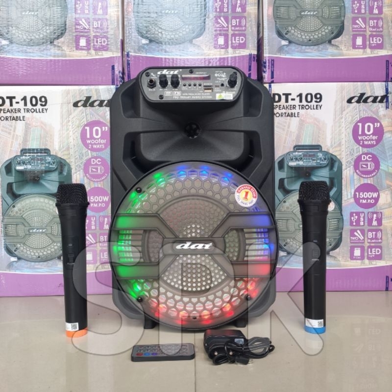 Speaker Portable DAT DT 109 10 inch 2 Mic Wireless