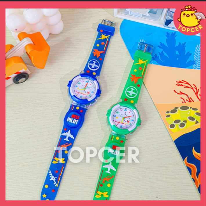 JAM TANGAN ANAK LAMPU STRAP LAKI LAKI KARAKTER PILOT WARNA WARNI