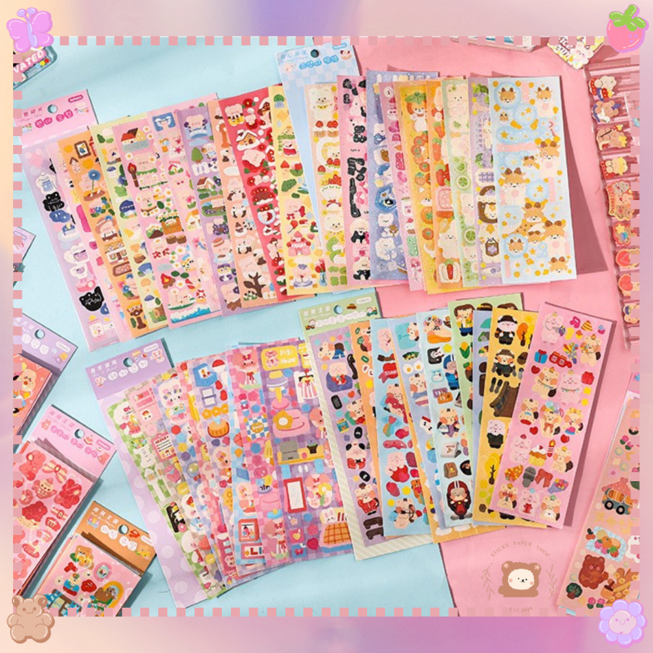 

10Pcs Sticker Gliter Hologram Diary Sticker Jurnal Planner Deco Stiker Motif Kartun Beruang Kelinci