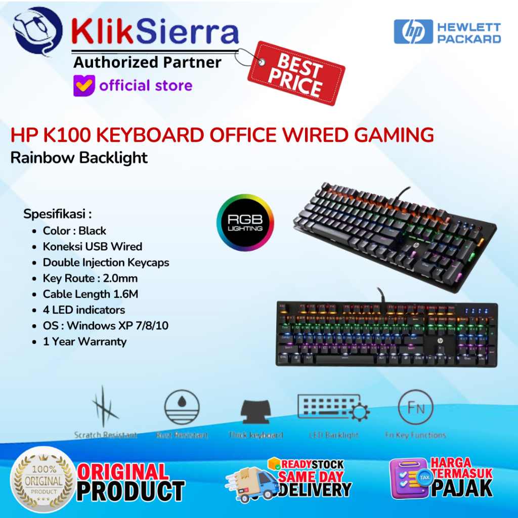 HP K100 Keyboard Office Gaming (Rainbow Backlight)