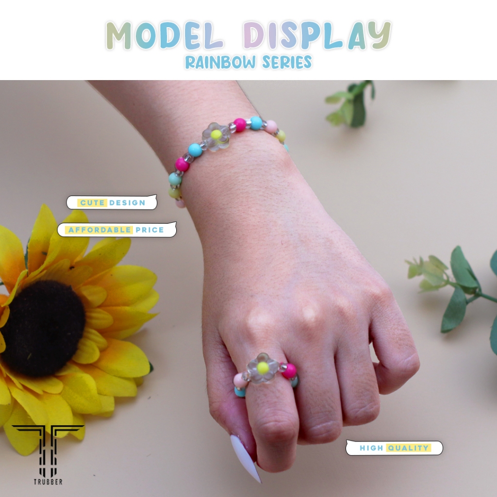 

ID SET CINCIN GELANG MANIK AESTHETIC KOREA FLOWER FULL COLOUR GELANG CINCIN FASHION ELASTIS