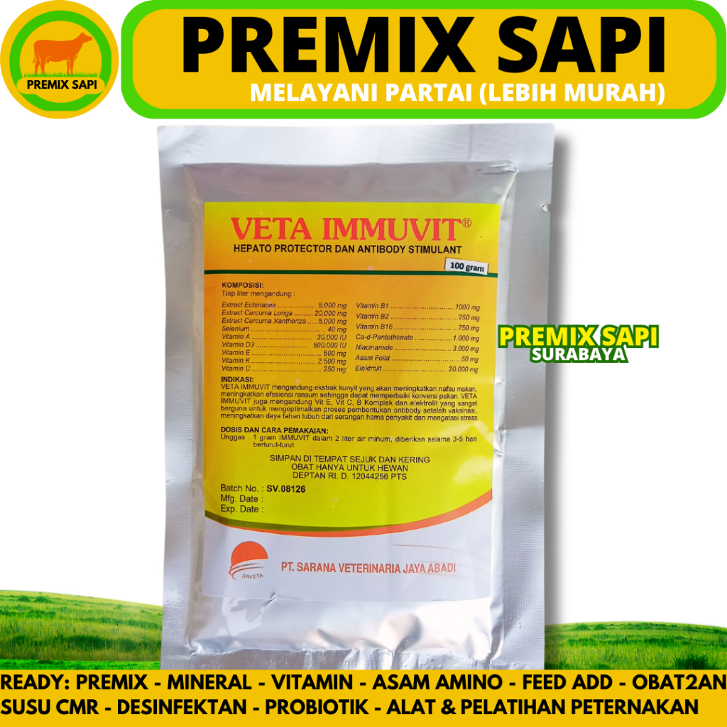 VETA IMMUVIT 100 GRAM - Vitamin Ayam Meningkatkan Daya Tahan Tubuh & Perbaiki Fungsi Hati Ayam Bebek