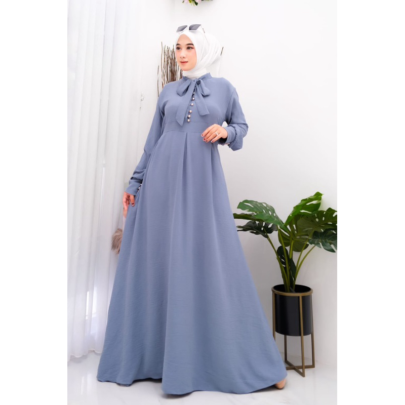 Zeline Kancing Dress Gamis Bahan Crinkle airflow Termurah