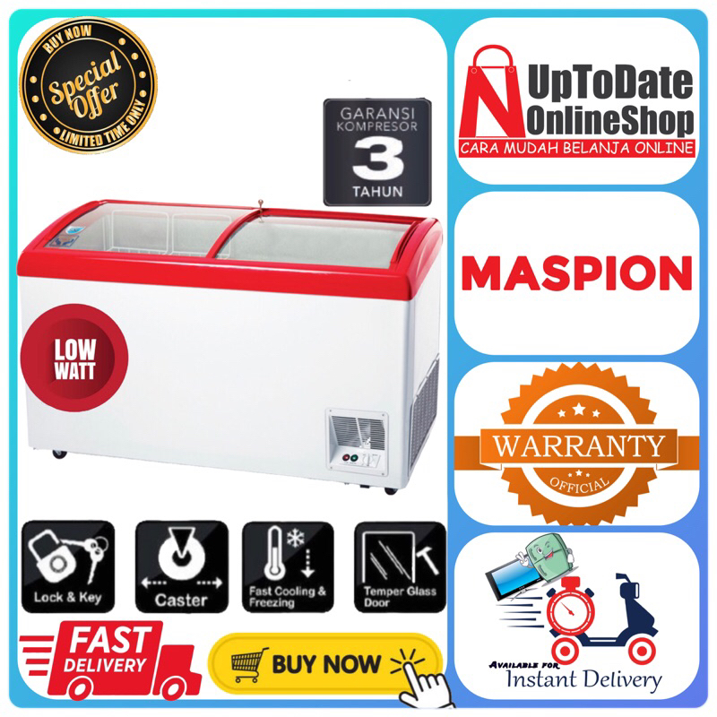 CHEST FREEZER SLIDING KACA MASPION UCHIDA UFH-300C UFH300C 300C SUPER FAST FREEZING SUPER LOW WATT F