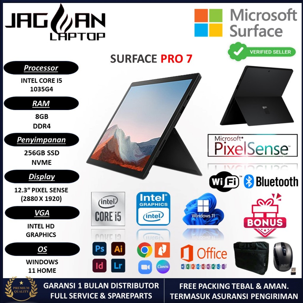 LAPTOP MICROSOFT SURFACE PRO 7 INTEL I5 8GB 256GB 12 INCH NON TOUCHSCREEN WIN11 SECOND