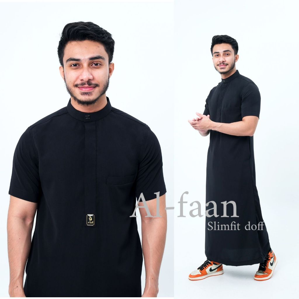 Original Jubah Pria Slimfit Pendek Gamis Pria Jubah Muslim Pria Lengan Pendek Jubba Alfaan Alzan