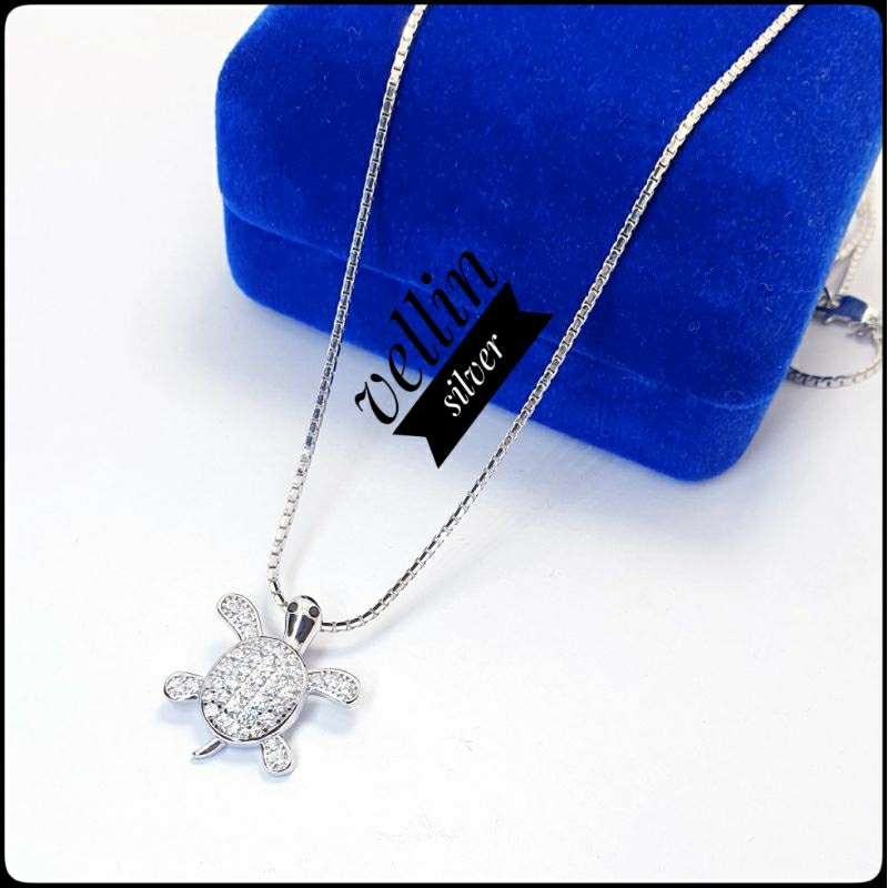Kalung italy Santa Liontin Kura Kura Silver 925 Asli Lapis Emas Putih - Kalung Perak Wanita Liontin 