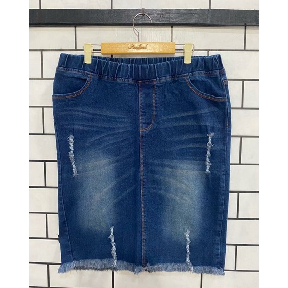 KODE B76I ROK MINI JEANS WANITA JUMBO ROK PENDEK JEANS RUMBAI MELAR PINGGANG KARET STRETCH