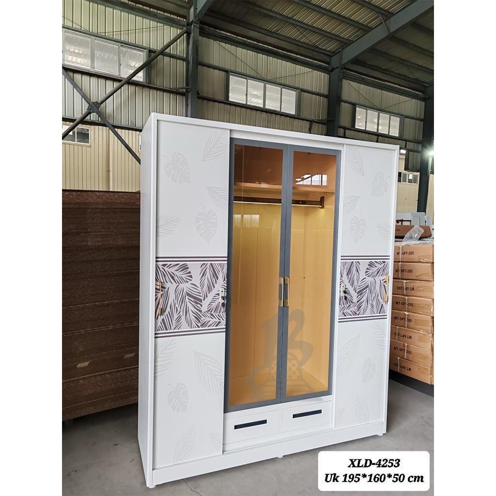 Lemari Baju Besi Sliding - Lemari Baju Sliding 4 Pintu-LED