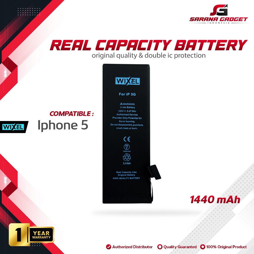 WIXEL Baterai Iphone 5 / Iphone 5G Batre Batrai Battery Dual Double Power HP Handphone Apple Ip Ori 