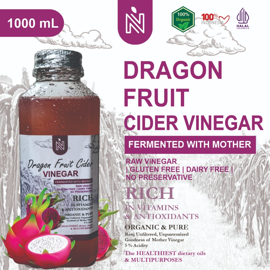 

BENUTRIVA Cuka Buah Naga 1000 ml/1 Liter Endapan Mother Fermentasi Probiotik / Dragon Fruit Vinegar