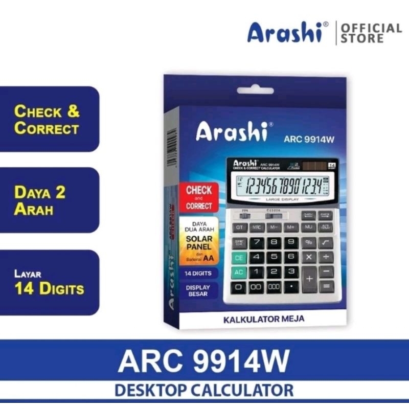 

Calculator / Kalkulator Meja 14 Digit Arashi ARC 9914W
