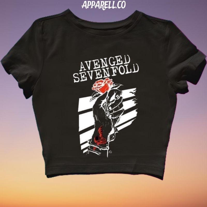 CROP TOP AVENGED SEVENFOLD BUNGA | GRUNGE | CROPTOP HITAM | CROP TEE SLIM FIT STYLE Y2K VINTAGE AEST