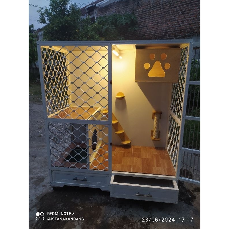 KANDANG KUCING ALUMUNIUM  1 KAMAR JUMBO FULL AKSESORIS