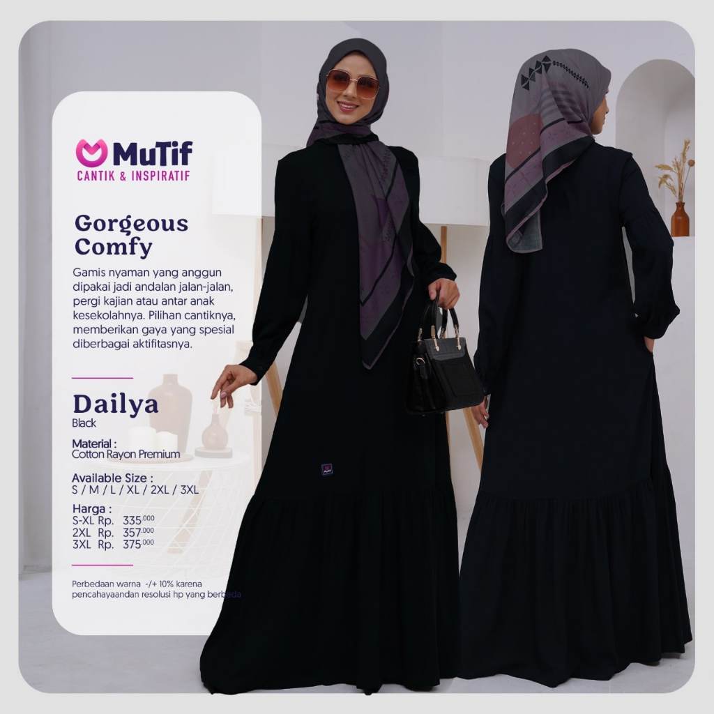 MUTIF DAILYA / GAMIS MUTIF DAILYA / GAMIS RAYON / DAILYA JET BLACK / DAILYA BLUSH ROSE / GAMIS POLOS