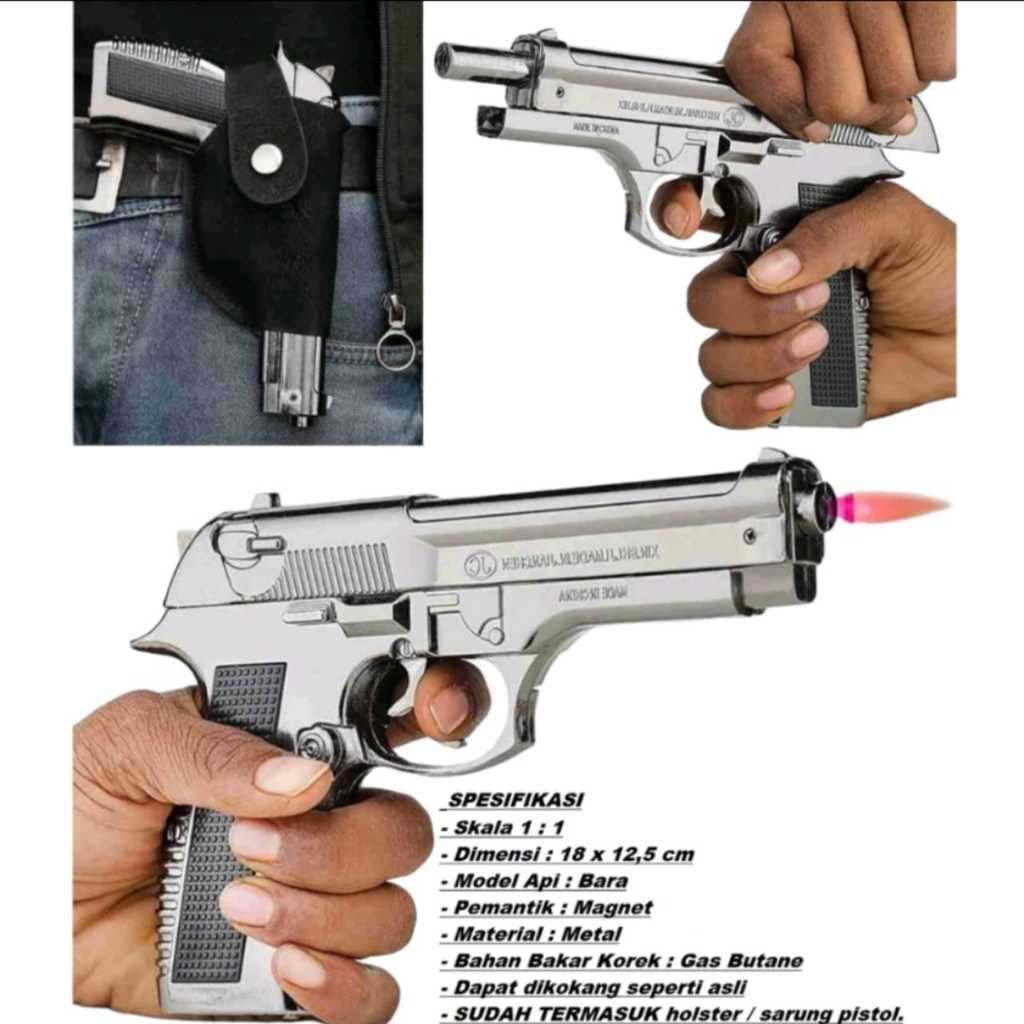korek ASLI BESI BERAT SEPERTI ASLI SESUAI VIDIO Api Gas Bara Pistol Besar Besi Bisa Kokang MN-608.NI