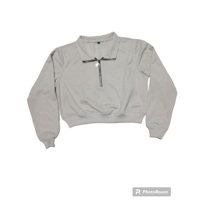 Sweater Turtleneck Crop Half Zipper Cewek