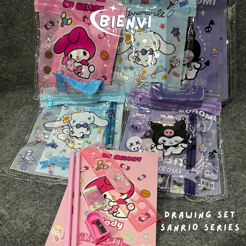 

BIENVI Alat Tulis 6 in 1 Sanrio Series Drawing Kit Lengkap Lucu Hampers Bungkus Kado Melody Kuromi Cinnamoroll Pensil