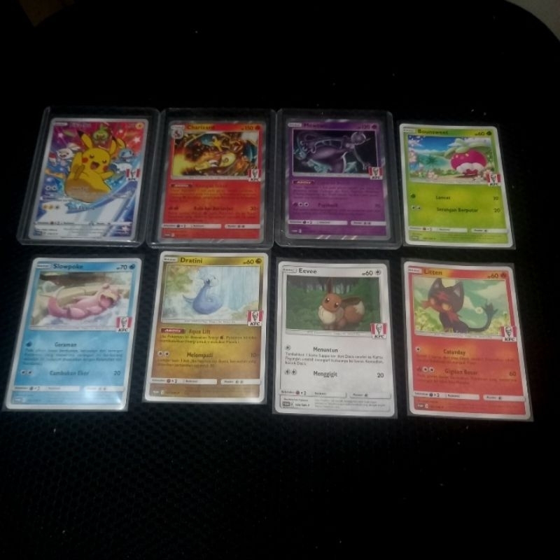 fullset 8 kartu pokemon promo KFC, pikachu charizard mewtwo litten eevee dratini bounsweet slowpoke 