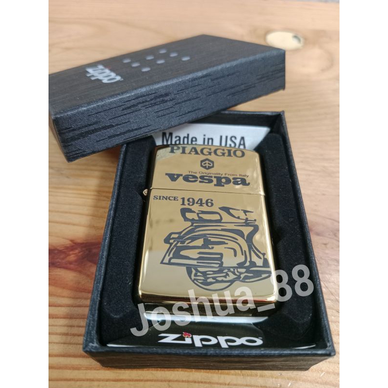 Zippo Korek Api Custom Ukir Vespa Piaggio 1941 Gold