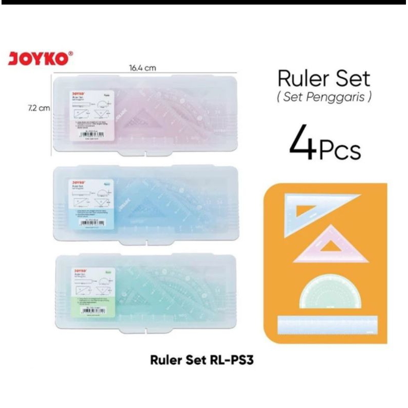 Set Penggaris Joyko Warna Pastel Penggaris Busur Penggaris Segitiga
