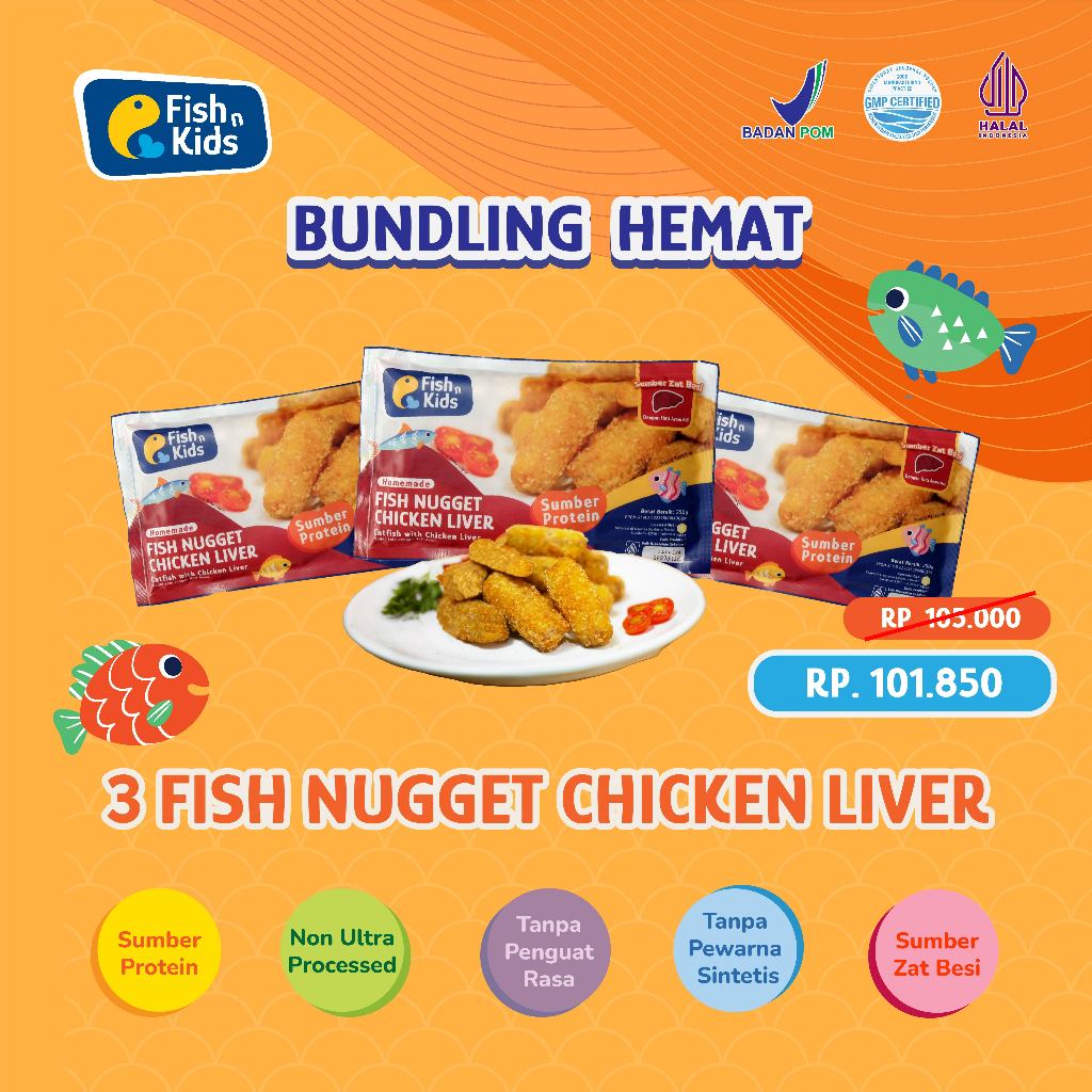 

Fish n Kids Bundling 3 Nugget Homemade MPASI Ikan Lele + Ati Ayam 250 gram