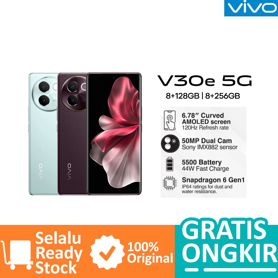 ViVO V30e 5G 8/256GB 8/128GB NFC 5500mAh Baterai 100% Original Garansi Resmi not y02 y03 y17s y100