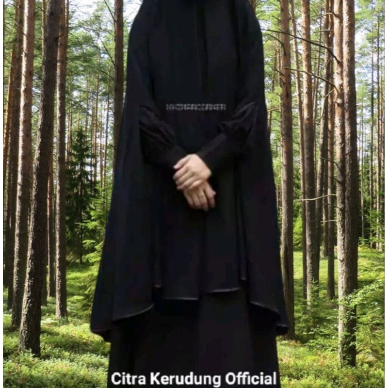 Jilbab Jumbo NONPAD Tangan bolong non pet bahan Jetblack Katun Hitam Pekat