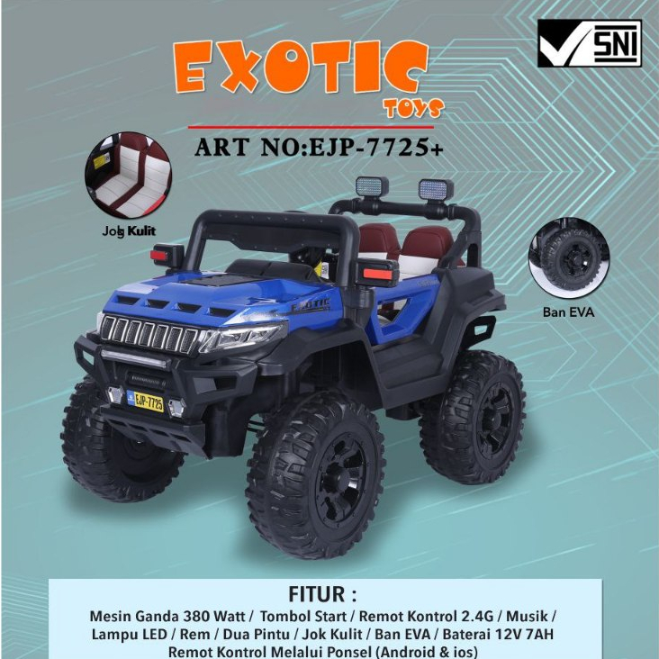 Mobil Aki Anak Exotic EJP7725+ Jeep Remote Control Baterry 12V7Ah