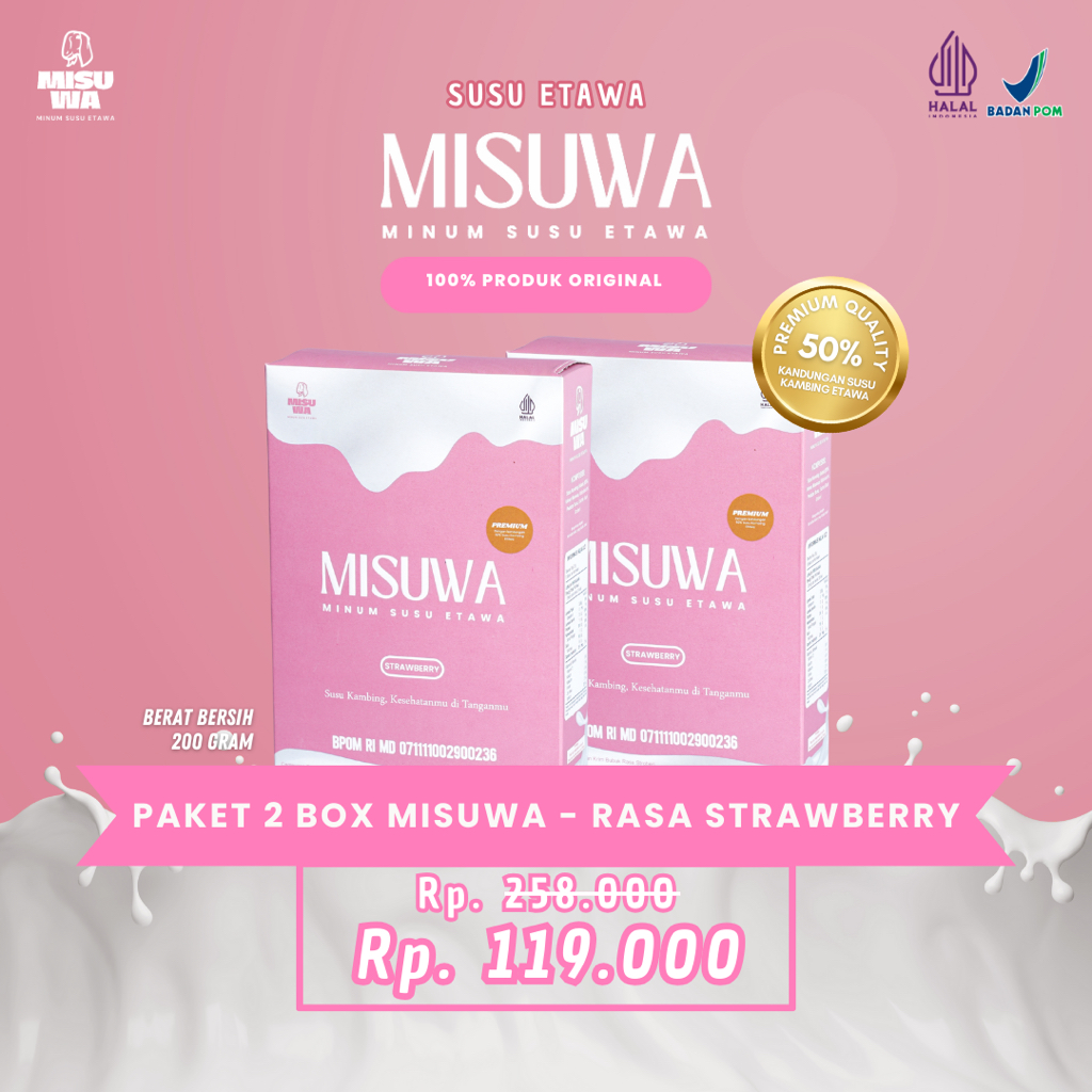 

Susu Kambing Etawa Bubuk RASA STRAWBERRY [PAKET 2 BOX] 2x200GR Menjaga Kesehatan Tulang Melancarkan Sistem Pencernaan dan Kekebalan Tubuh | MISUWA