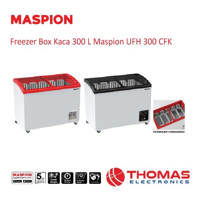 Freezer Box Kaca 300 Liter Maspion UFH300 UFH 300 CFK Full Keranjang Garansi Resmi