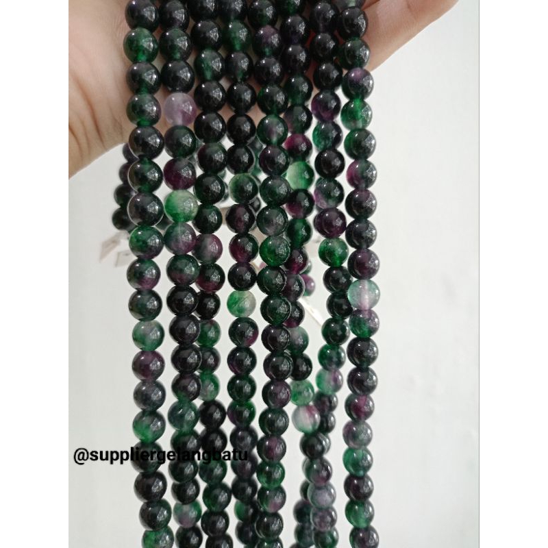 NATURAL Bahan Batu Dark Fluorite 8mm Hijau Ungu Crystal healing